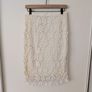Mikarose Womens Medium 100% Cotton Ivory Pencil Skirt Crochet Flirty Romantic